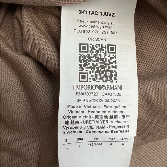 Men's "Emporio Armani" Tan T-Shirt - Picture 6 of 6